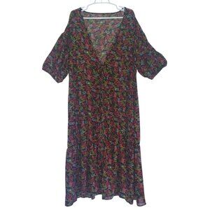 Off Shoulder Floral Print Maxi Dress One Size 100% Polyester Black Red Yellow